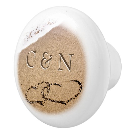 Zwei Herzen im Sand Keramikknauf (Rechts)