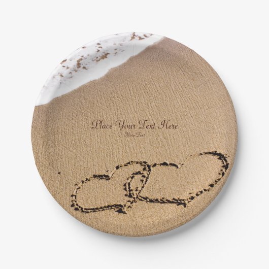 Zwei Herzen im Sand Pappteller (Vorderseite)