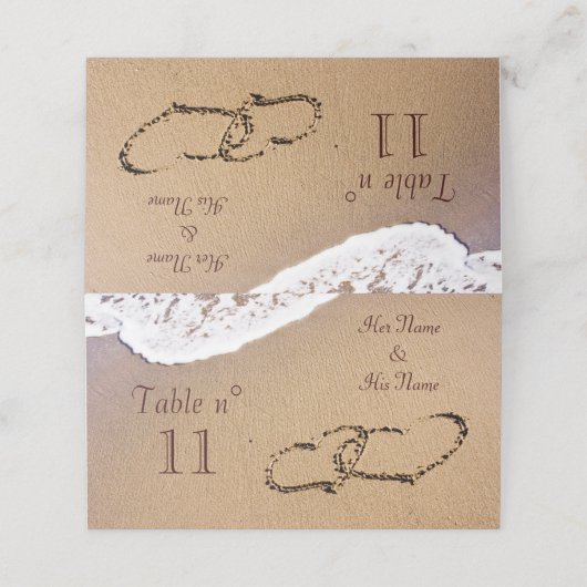 Zwei Herzen im Sand Platzkarte (Außenseite Aufgefaltet)