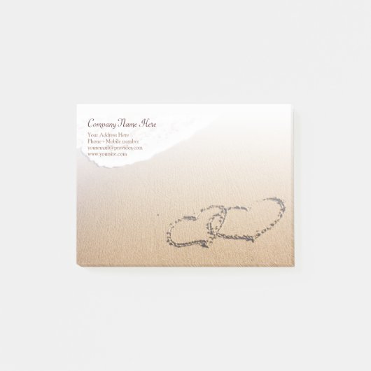 Zwei Herzen im Sand Post-it Klebezettel (Vorderseite)