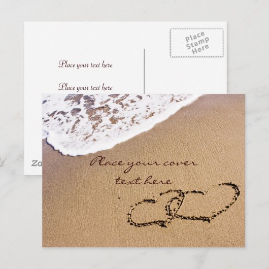 Zwei Herzen im Sand Postkarte (Vorne/Hinten)