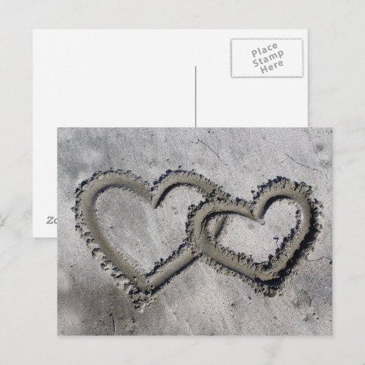 Zwei Herzen im Sand Postkarte (Vorne/Hinten)