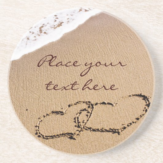 Zwei Herzen im Sand Sandstein Untersetzer (Vorne)