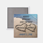 Zwei Herzen im Sand speichern das Datumsfenster Magnet (Vorderseite/Rückseite)