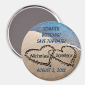 Zwei Herzen im Sand speichern das Datumsfenster Magnet (Vorderseite/Rückseite)