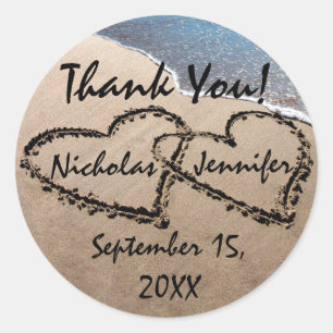 Zwei Herzen im Sand Vielen Dank, dass Sie Siegel S Runder Aufkleber