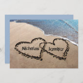 Zwei Herzen in der Sand Hochzeit Einladung (Vorne/Hinten)