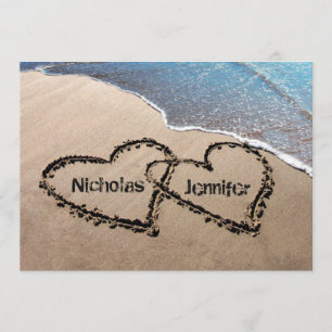 Zwei Herzen in der Sand Hochzeit Einladung