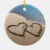 Zwei Herzen in der Sand-Ornament Keramikornament (Hinten)