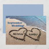 Zwei Herzen in Sand Summer Beach Einladung Hochzei (Vorne/Hinten)