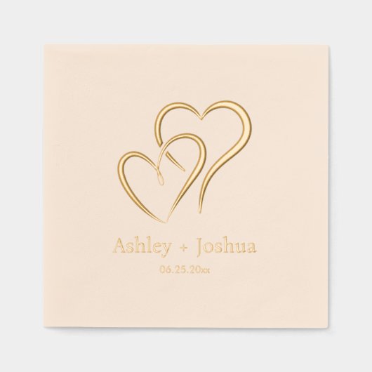 Zwei Herzen Individuelle Name und Datum Hochzeit Servietten Mit Folie (Vorderseite)