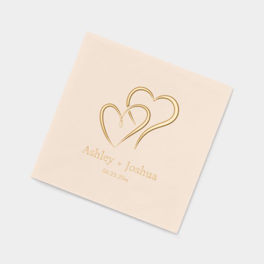 Zwei Herzen Individuelle Name und Datum Hochzeit Servietten Mit Folie (Links)