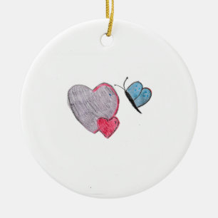 Zwei Herzen mit Schmetterling Keramik Ornament