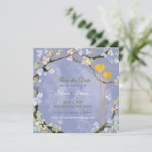 Zwei Herzen rustikale blaue Hochzeit speichern das Save The Date (Stehend Vorderseite)