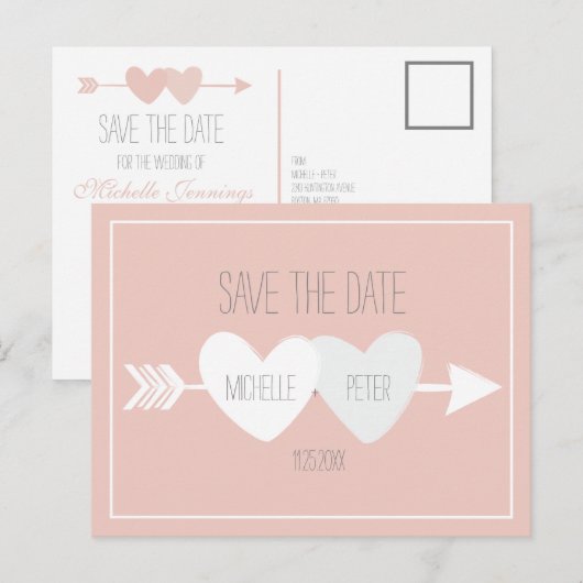 Zwei Herzen Save the Date Postkarte (Vorne/Hinten)