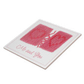 ZWEI HERZEN STRICK 6" Keramik Tile + Text Fliese (Seite)