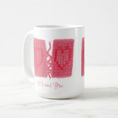 ZWEI HERZEN STRICK Große weiße Tasse + Text (Vorderseite Links)