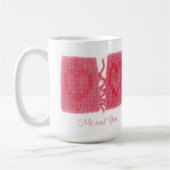 ZWEI HERZEN STRICK Große weiße Tasse + Text (Links)