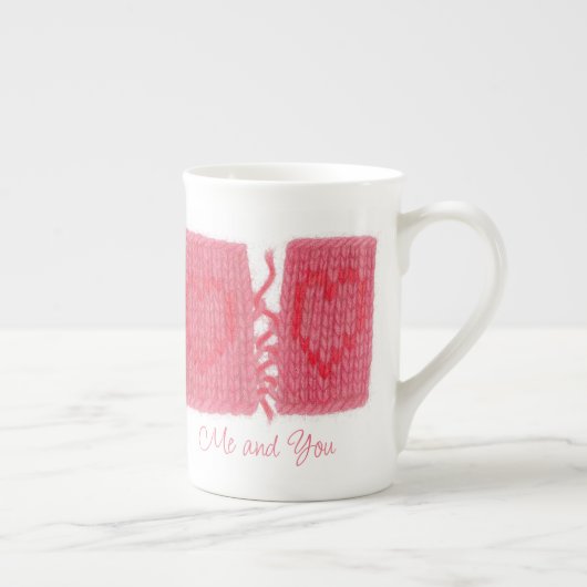 ZWEI HERZEN STRICK Knochenerkrankung Tasse China + (Rechts)