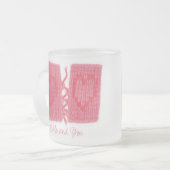 ZWEI HERZEN STRICK Mattierte Tasse aus Glas + Text (Vorderseite Links)
