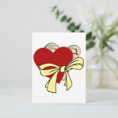 Zwei Herzen und gelbes Band Postkarte (Stehend Vorderseite)