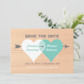 Zwei Herzen verbunden Save the Date Karte (Stehend Vorderseite)
