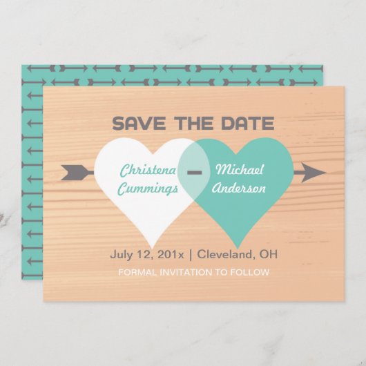 Zwei Herzen verbunden Save the Date Karte (Vorne/Hinten)