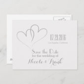 Zwei Herzen verflochten Save the Date - Silber Ankündigungspostkarte (Vorne/Hinten)