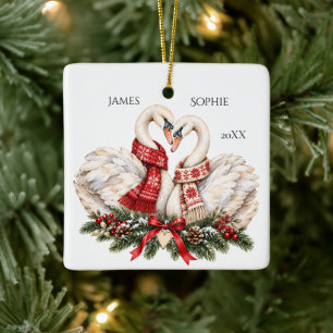Zwei Herzen zusammen Skandinavische Weihnachts-Sch Keramikornament