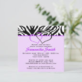 Zwei Herzenzebra-laden lila Brautparty-Party ein Einladung (Stehend Vorderseite)
