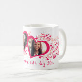 Zwei Herznamen Datum Hochzeit Foto rosa Tasse (VorderseiteRechts)
