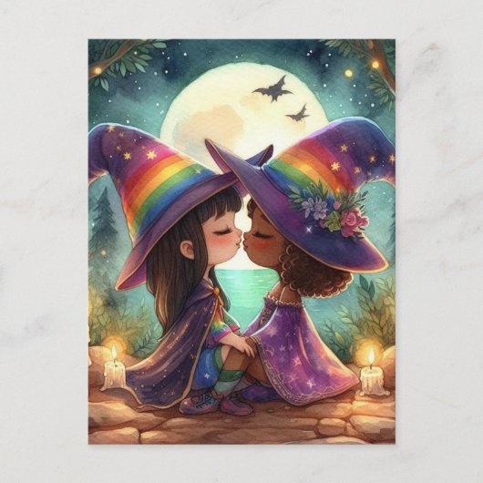 Zwei Hexen Kiss Postkarte (Vorderseite)