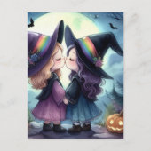 Zwei Hexen Kiss Pride Serie WasserfarbenHalloween Postkarte (Vorderseite)