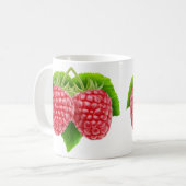 Zwei Himbeeren auf Blättern Kaffeetasse (Vorderseite Links)