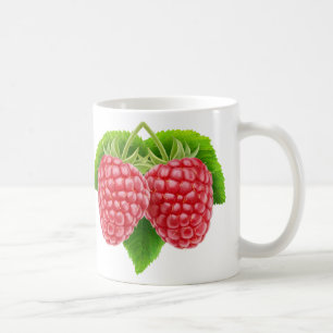 Zwei Himbeeren auf Blättern Kaffeetasse
