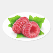 Zwei Himbeeren mit Blätter Ovaler Aufkleber (Vorderseite)