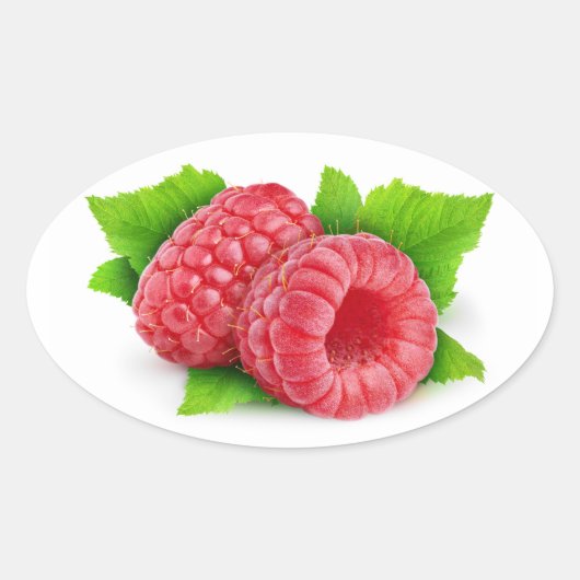 Zwei Himbeeren mit Blätter Ovaler Aufkleber (Vorderseite)