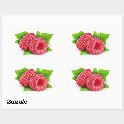 Zwei Himbeeren mit Blätter Ovaler Aufkleber (Blatt)