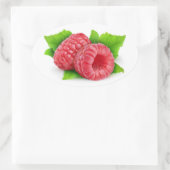 Zwei Himbeeren mit Blätter Ovaler Aufkleber (Tasche)
