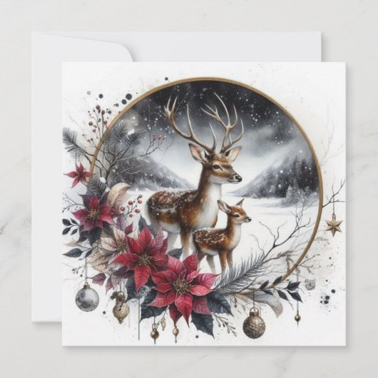 zwei Hirsche Flaches Weihnachtskarte Feiertagskarte (Vorderseite)