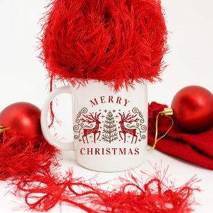 Zwei Hirsche frohe Weihnachten rot & braun Kaffeetasse