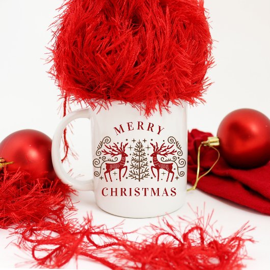 Zwei Hirsche frohe Weihnachten rot & braun Kaffeetasse