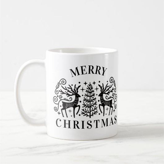 Zwei Hirsche frohe Weihnachten Schwarz Kaffeetasse (Links)
