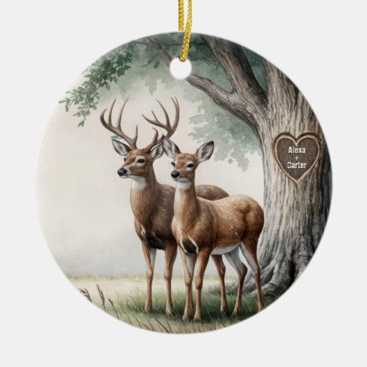 Zwei Hirsche für 1. Verheiratete Weihnachten Keramik Ornament (Vorne)