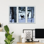 Zwei Hirsche im Holzfenster mit einem Poster-View Poster (Heimbüro)