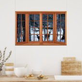 Zwei Hirsche im Schneefenster Illusion Poster (Küche)
