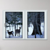 Zwei Hirsche im Winterfenster mit Aussichtspopster Poster (Vorne)