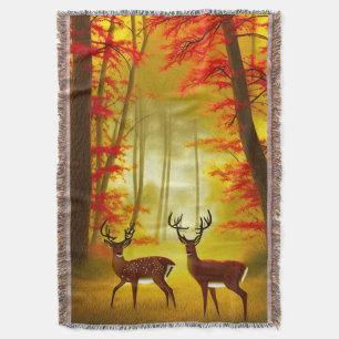 Zwei Hirsche in einem Herbstwald / Wald Decke