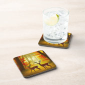 Zwei Hirsche in einem Herbstwald / Wald Getränkeuntersetzer (Rechte Seite)