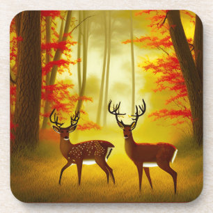 Zwei Hirsche in einem Herbstwald / Wald Getränkeuntersetzer